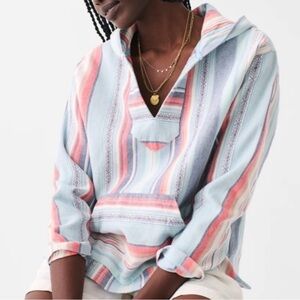 FAHERTY Baja Striped Sierra Paradise Organic Cotton Poncho Hoodie Sweater Top